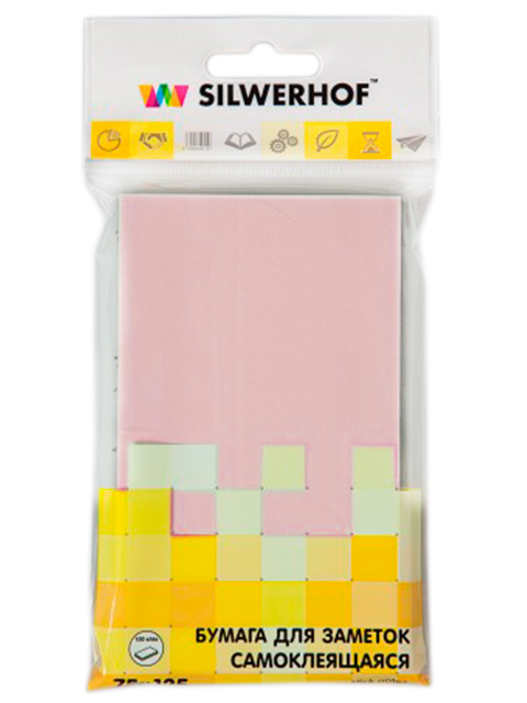 Блок для записей с клеевым краем Silwerhof 75х125мм 100 листов, розовый