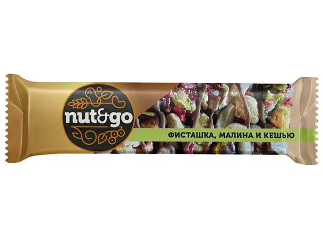 Батончик "Nut&go" фисташка, малина, кешью 28г