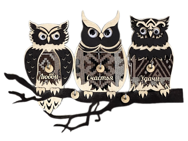 Ключница деревянная "Три совы" 5 крючков