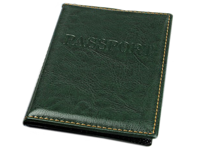 Обложка для паспорта "PASSPORT" 9,5х13,5см, к/зам, прошитый, темно-зеленый