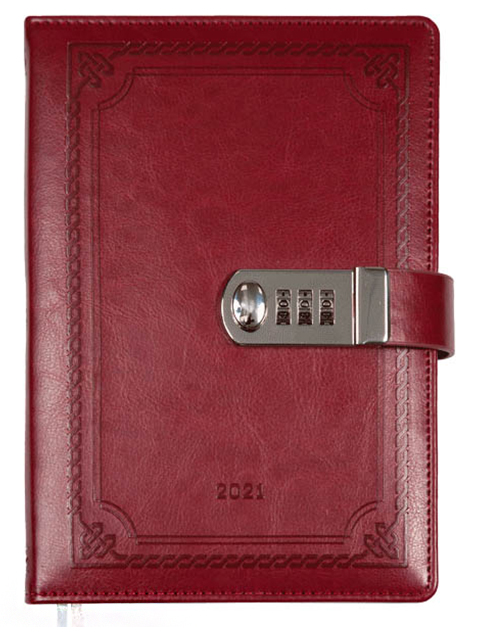 Ежедневник датированный 2021, A5, deVENTE "Windsor" 352 стр, иск. кожа с кодовым замком, бордовый