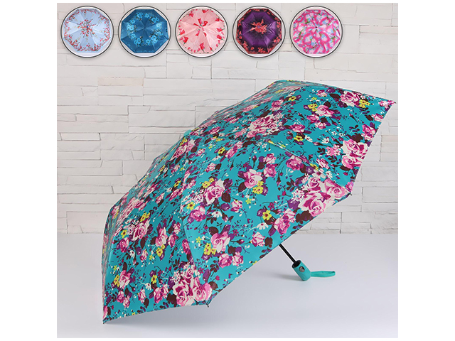 Зонт женский, полуавтомат, "Цветы" R49, 8 спиц, цвет микс