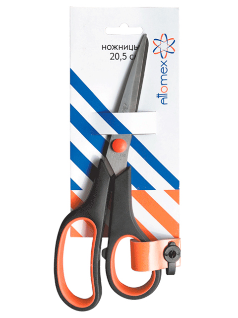 Ножницы Attomex "Duo" 20,5 см. двухцветные прорезиненные кольца, в картонной упаковке