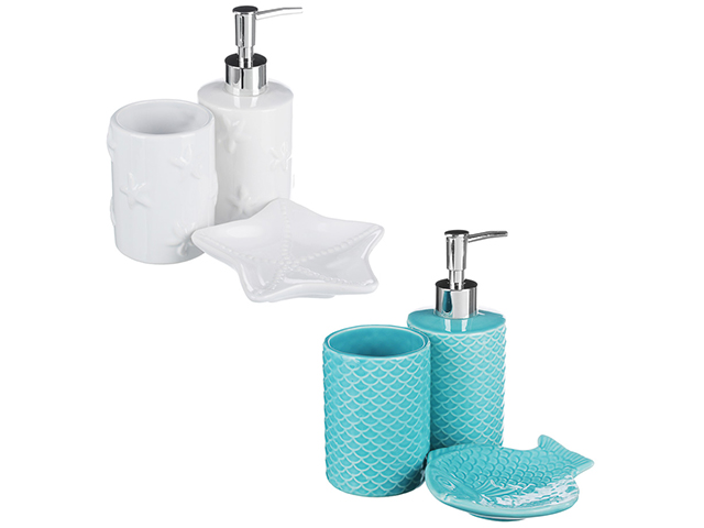 Набор для ванной VETTA "Лагуна" 3 предмета (дозатор для мыла, стакан для зубных щеток, мыльница), керамика