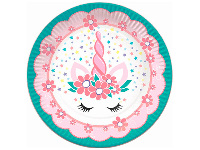 Тарелка бумажная Пати бум "Единорог Pink&Tiffany" d-18 см, ламинированная, 6 штук в упаковке
