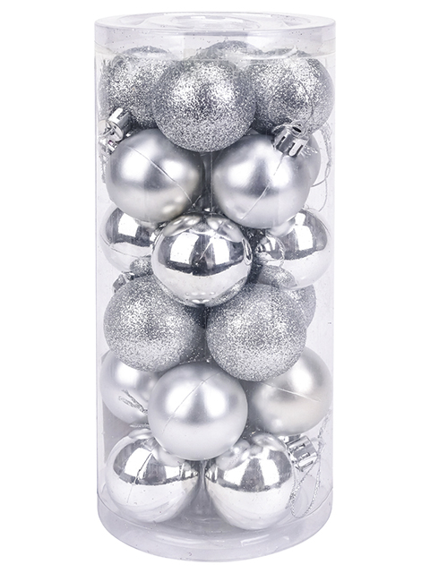 Набор елочных шаров MILAND "Новогоднее настроение" 24 штуки d-4 см, серебряный