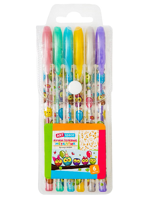 Набор гелевых ручек ArtSpace "Совята" 6 цветов, металлик, ПВХ упаковке