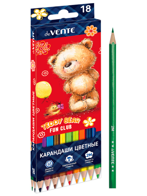 Карандаши цветные deVENTE "Teddy bear" 18 цветов, 2М, карт. упак., европодвес
