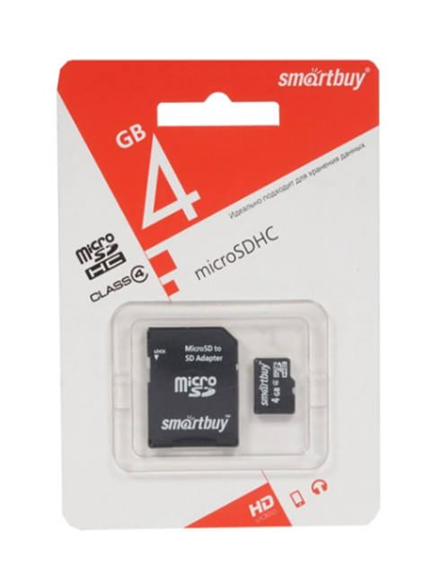 Карта памяти Smart Buy Micro SDHC 04 Gb Class 10 (с адаптером SD)