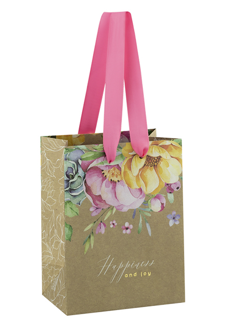 Пакет подарочный бумажный MESHU "Fleur charmant", 11х14х6,5 крафт