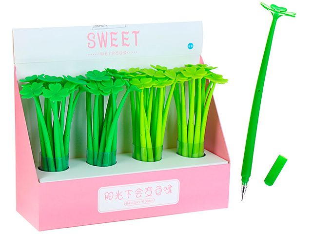 Ручка гелевая-прикол "Счастливый клевер", зеленый