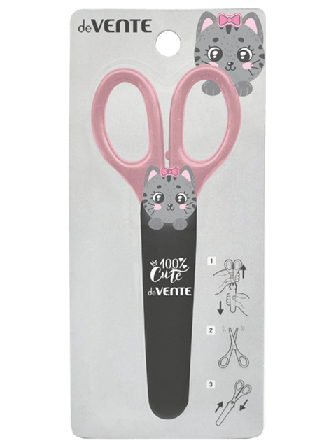 Ножницы детские deVENTE "100% Cute. Кошечка" 13,5cм, пластиковые ручки, в защитном футляре, блистер