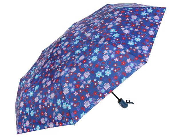 Зонт женский, автомат "Сердца и бабочки" d=49см, 8 спиц, синий