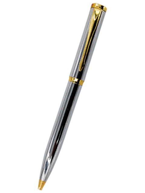 Ручка шариковая автоматическая BASIR, с поворотн. механизмом, корп. металл. серебр., клип и након. золотистые