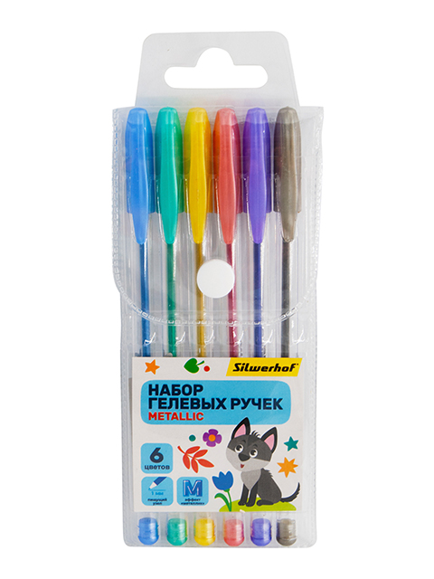 Набор гелевых ручек "Silwerhof. Веселые друзья" металлик, 6 цветов 