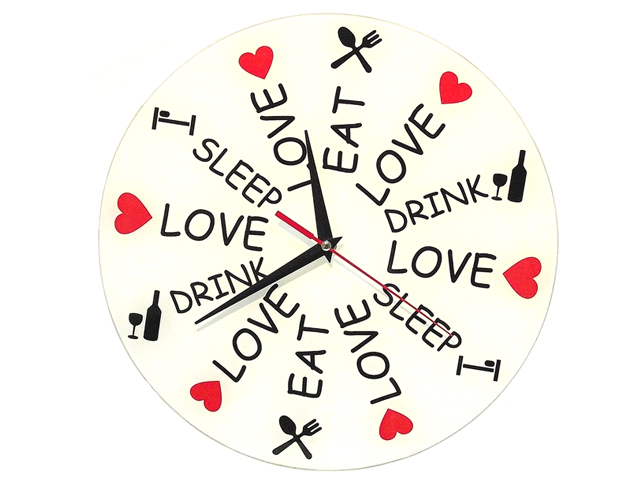 Сувенир-Часы настенные "Love. Eat. Drink. Sleep" стекло