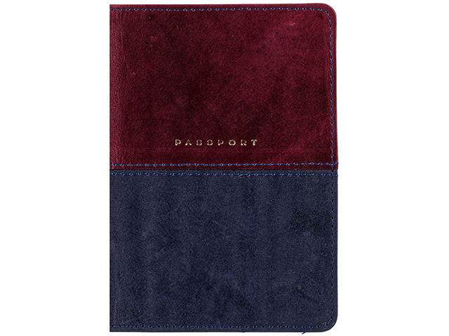Обложка для паспорта Office Space "Duo" кожа, бордо+синий, тиснение фольгой