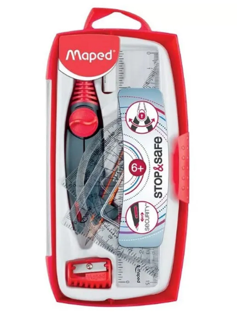 Готовальня MAPED "STOP&SAFE" 8 предметов в пластиковом пенале с европодвесом