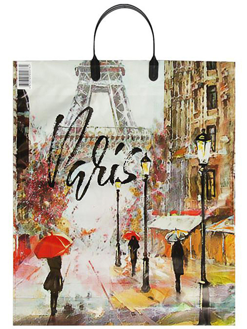 Пакет "петля" пластиковые ручки 38х45+3 Артпласт "Дождь в Париже"
