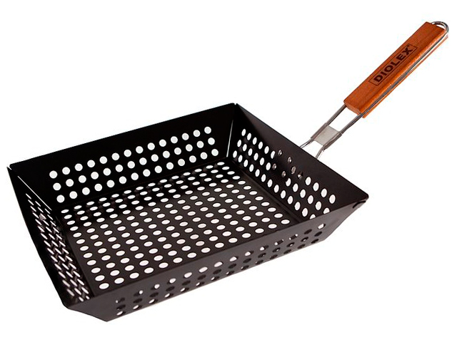 Сковорода-гриль "Diolex" для барбекю, прямоугольная, со склад. ручкой, сталь, 29х28,5х5,5см