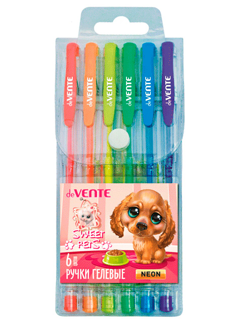 Набор гелевых ручек deVENTE "Sweet Pets" 6 цветов, 0,8 мм, неон, ПВХ упаковка