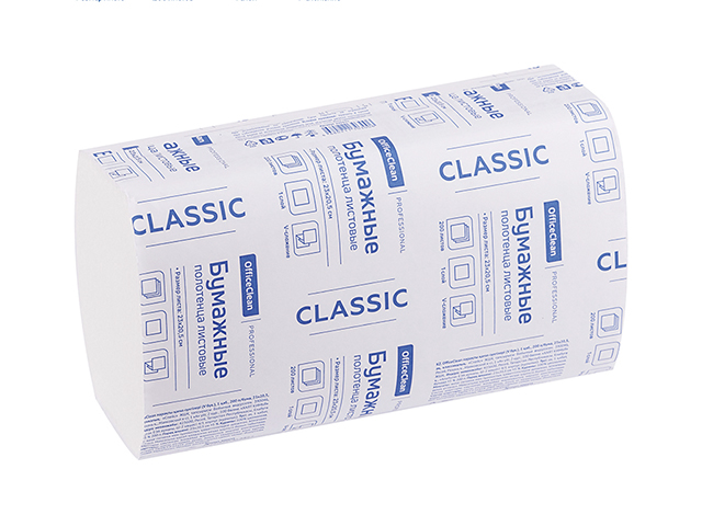 Полотенца бумажные OfficeClean Professional (Система H3), V-сложение, 1-слойные, 200шт., 20*23, белые