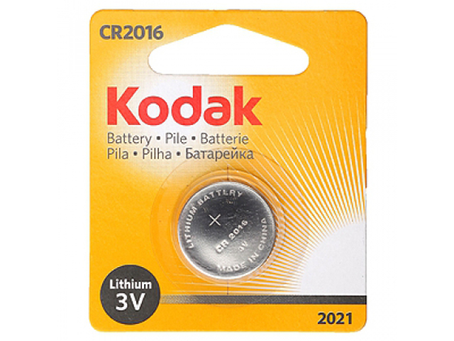Батарейка литиевая (таблетка) Kodak CR2016-1BL (1 шт) блистер, кор. (60 уп)