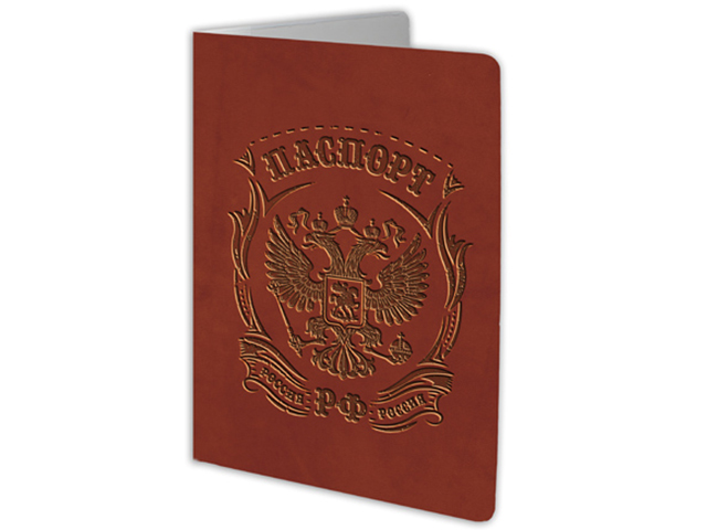 Обложка для паспорта MILAND "Герб", ПВХ, 130х95мм, коричневая