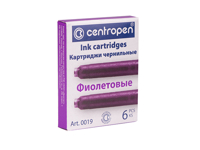 Капсулы для перьевых ручек Centropen (1уп=6), фиолетовые