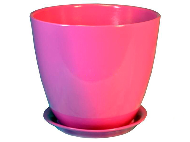 Горшок для цветов "Бутон" глянец розовый, 15см (с поддоном) , керамика