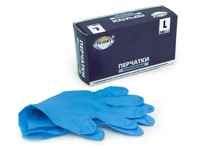 Перчатки нитриловые AVIORA неопудренные, размер L, 50 пар (цена за упаковку)
