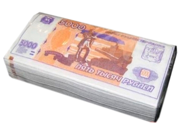 Салфетки бумажные "Пачка денег. 5000 Рублей", 33*33см, 2-слойные 25шт. в упак.