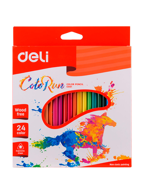 Карандаши цветные DELI "ColoRun" 24 цвета, трехгранные, картонная упаковка, европодвес