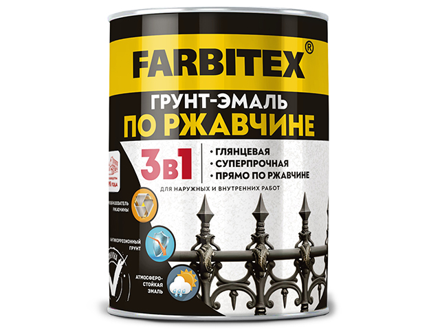 Грунт-эмаль по ржавчине 3в1 "Farbitex" черный 1,8кг