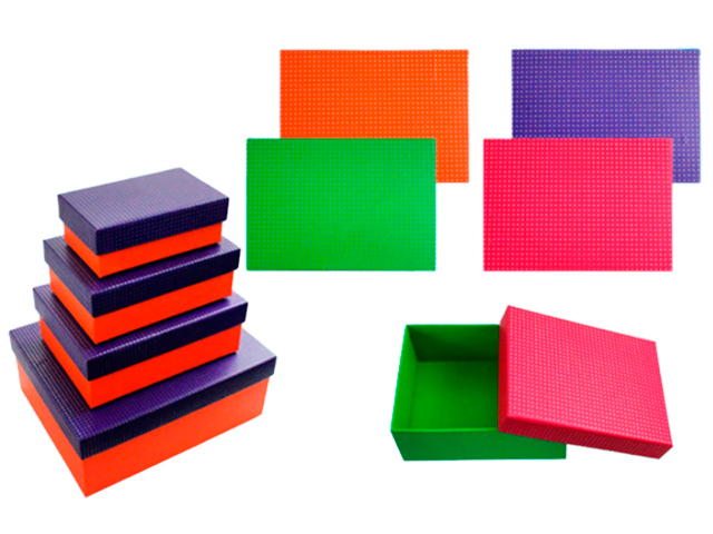 Набор коробок 4 в 1 цветные, ассорти, коробка и крышка разного цвета, 25х20х10 см