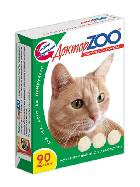Доктор ZOO Мультивитаминное лакомство для кошек "Здоровье и красота" 90табл.