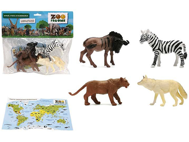 Игровой набор "ZOOграфия. Животные" с картой обитания, 4 шт, в пакете