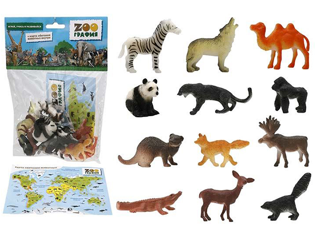 Игровой набор "ZOOграфия. Животные" с картой обитания, 12 шт, в пакете