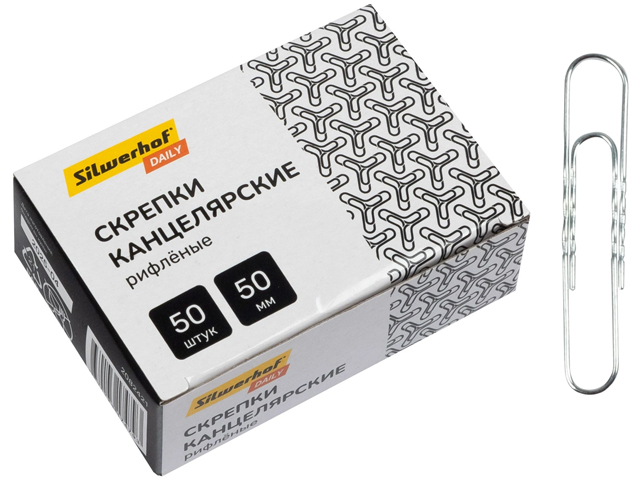 Скрепки "SILWERHOF" 50мм 50шт. оцинкованные рифленый