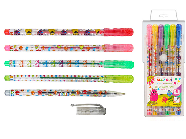 Набор гелевых ручек Mazari "Debut" 6 цветов, 0.8 мм, с блестками, ПВХ упаковка
