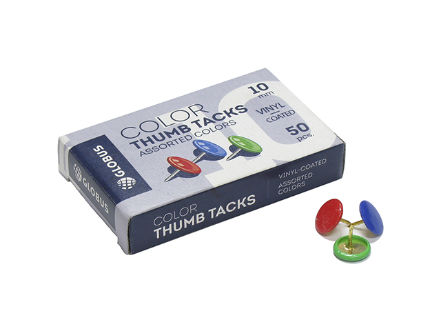 Кнопки канцелярские Globus 10 мм 50 штук, цветные, в картонной упаковке