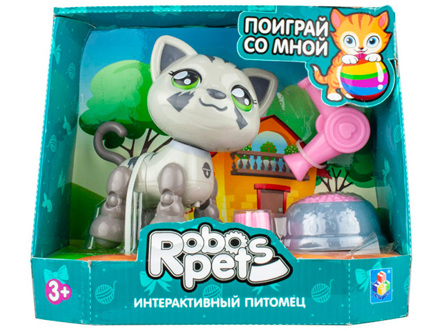 Игрушка "Robo Pets. Милашка котенок" интерактивная, серый, с аксессуарами