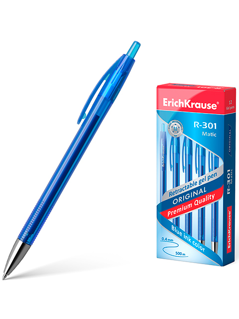 Ручка гелевая автоматическая Erich Krause "R-301 Original Matic" 0,5 мм, синяя