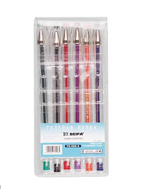 Набор гелевых ручек BIEFA "Классика" 6 цветов в ПВХ упаковке
