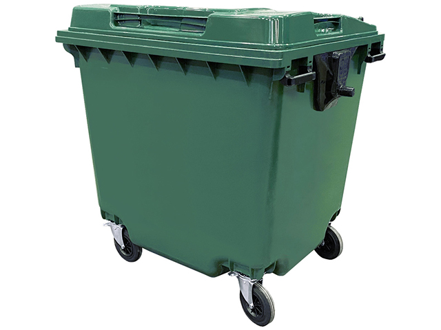 Контейнер для отходов 1100л пластиковый, с плоской крышкой, зеленый
