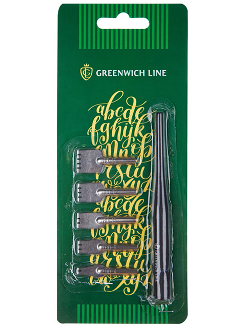 Перья плакатные "Greenwich Line" ширококонечные, 5 штук + держатель
