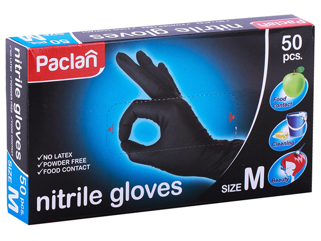Перчатки нитриловые Paclan Black размер-М, 25 пар