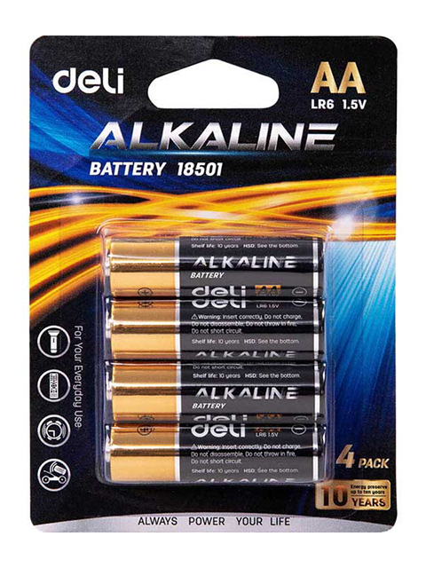 Батарейка щелочная (алкалиновая) (пальчиковая) Deli LR6-4BL (4шт), блистер