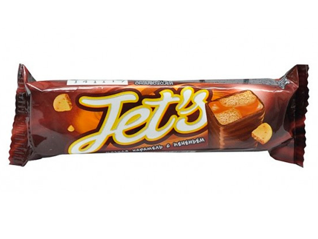 Батончик "JET`S" 42 г, с печеньем и мягкой карамелью, покрытый глазурью