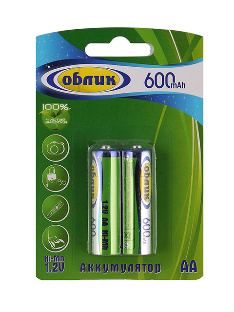 Батарейка аккумуляторная (пальчиковая) Облик Ni-Mh  AA -600 mAh, 2 шт